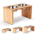 Elevated Dog Bowls, Bamboo Raised Dog Bowl For Large Dogs & Medium Dogs With 2 Stainless Steel Bowls (10'' Tall–48 Oz Bowl)