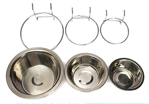  Yosoo Stainless Steel Hanging Pet Cage Bowl Diner Pet Bowl Bird Cat Dog Food Water Bowl With Hanger (Size L)
