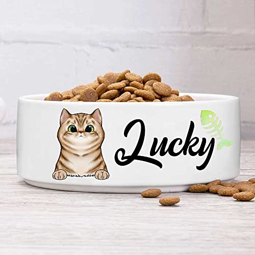 GENERIC Personalized Cat Bowls With Name & Breed Designs, Custom Cute Ceramic Kittens Bowl Icons, Customized Dish For Water, Dry Wet Food, Owner Gift, Available Small Larger Sizes, White