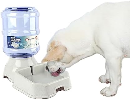  2 Pack Automatic Dog Cat Feeder And Water Dispenser ,Gravity Multi Pet Drinking Fountain , Set With Pet Food Bowl For Medium Dog Puppy Kitten, Big Capacity 1 Gallon X 2 (Waterer+Feeder)