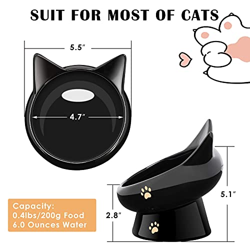  Raised Food Bowls Anti Vomiting,Tilted Elevated Ceramic Bowl For Flat-Faced Cats,Small Dogs,Protect Pet's Spine,Dishwasher Safe,Black And White, 2pcs