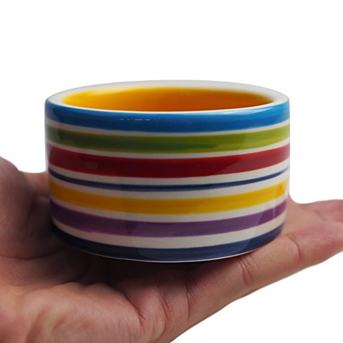 OMEM Hamster Food Bowl Ceramic Prevent Being Tipped Over Small Animal Water Dish For Guinea Pig Rodent Gerbil Cavy Hedgehog Feeding Bowl (Rainbow Stripe)