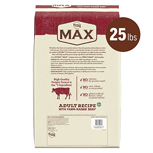  NUTRO MAX Adult Recipe Dry Dog Food With Farm Raised Beef, 25 LB Bag