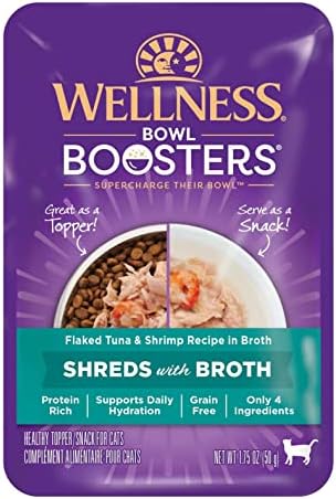  Wellness Bowl Boosters Wet Cat Food Topper, Flaked Salmon & Tuna In Broth, 1.75 Ounce (Pack Of 12)