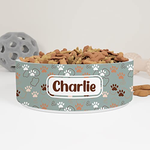 GENERIC Cute Dog Paw Print Pattern Personalized Pet Bowl Cat Bowls, Cute Dog Bowl With Name, Custom Ceramic Dog Cat Pet Bowls Available In Two Sizes