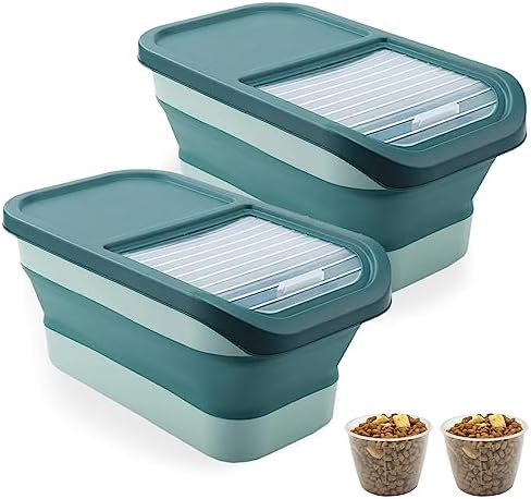  BNOSDM 2 Pack Folding Pet Food Storage Container, 15lb Dog And Cat Food Storage Bin, Clear Sliding Lid, Suitable For Pet Food, Rice, Flour, Plastic, Easy Storage Green
