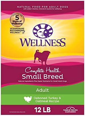  Wellness Complete Health Small Breed Dry Dog Food With Grains, Natural Ingredients, Made In USA With Real Turkey, For Dogs Up To 25 Lbs (Adult, Healthy Weight Turkey & Rice, 4-Pound Bag)