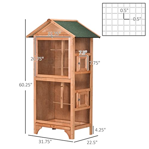  ACQUIRE Wooden Outdoor Bird Cage, Featuring A Large Play House With Removable Bottom Tray 4 Perch, Orange/Light Grey (Color : D, Size : As Shown)