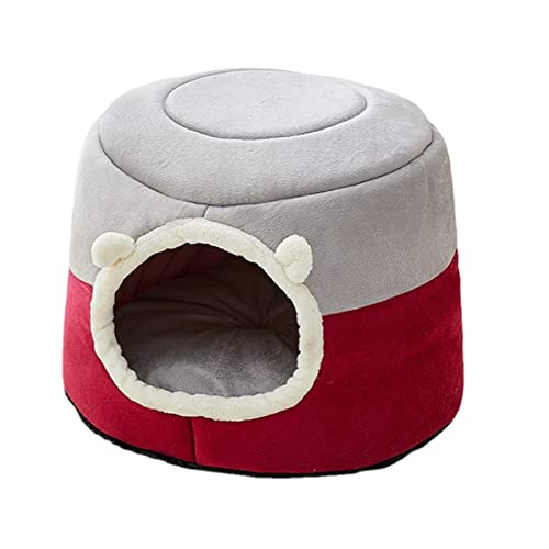  New Winter Deep Sleep Comfort Cat Bed Cats Tent Cozy Cave Capsule Small Dogs Cats House Indoor (Large,Wine Red)