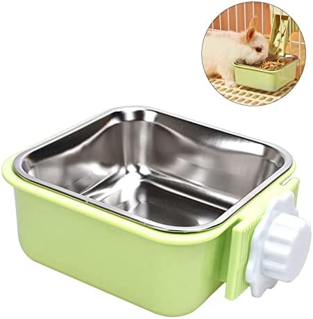  Pet Hanging Bowl For Crates, 2 In 1 Small Dog Bowl Puppy Bowl Removable Stainless Rabbit Bowl Cat Feeder Food Water Bowls For Puppy Cat Bird Rabbit Hamster Guinea Pig Ferret Small Animals (Green)