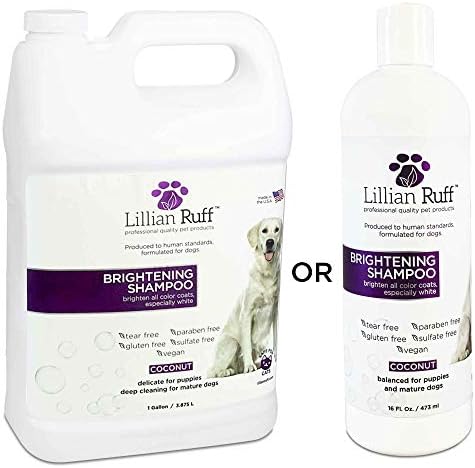  Lillian Ruff Ultra-Brightening Professional Whitening Shampoo For Dogs & Leave-in Dog Conditioner Detangler Spray Set - PH-Balanced Dog Whitening Shampoo & No Rinse Hydrating Dog Conditioning Spray