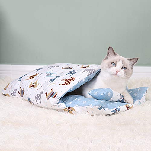  JENPECH Cat Bed - Semi-Closed Warm Soft Cat Sleeping Bed - Kennel Cushion Pet Supply With Pillow