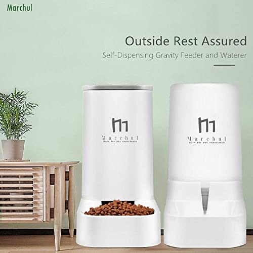  Marchul Cat Dog Feeder And Waterer Pet Self-Dispensing, Cat Food Dispenser, Automatic Cat Feeders, Outdoor Sun Protection Design Gravity Food Feeder And Waterer Set (Feeder+Waterer)
