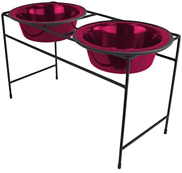  Platinum Pets Double Diner Feeder With Stainless Steel Dog Bowls, 3.5 Cup/28 Oz, Midnight Black, Medium