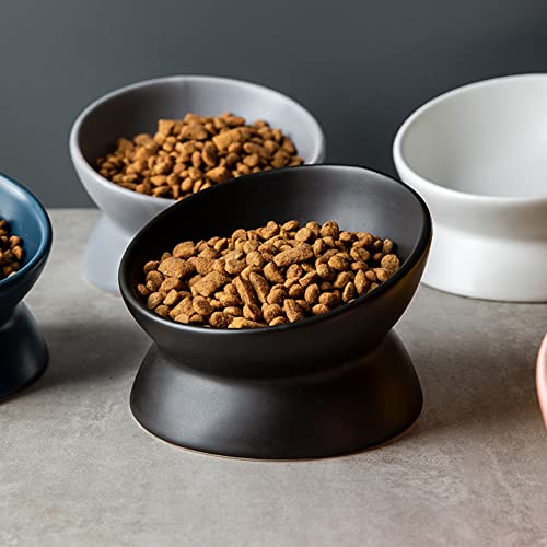  Hapiso Ceramic Raised Cat Bowls,Tilted Elevated Food Or Water Bowls For Small Dog Cat, Porcelain Pet Feeder Bowl Protect Cat's Spine
