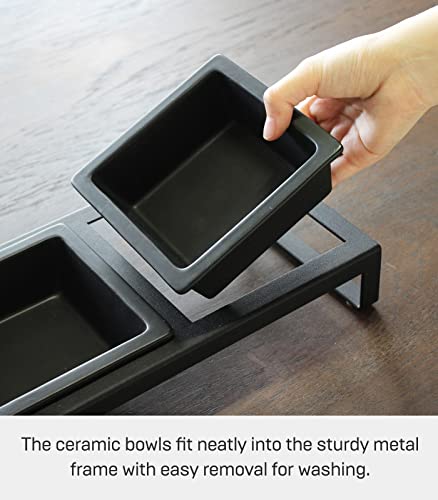  Yamazaki Home Tower Steel And Ceramic Pet Food Stand | 2 Bowls For Food And Water | Feeder For Small Cats And Dogs | Non-Slip - Tall - 1.25 Cups, 300 Milliliters Per Bowl