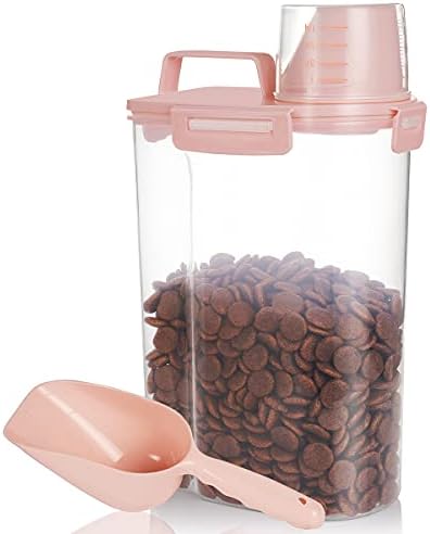  Kytely Upgraded Airtight Pet Food Storage Container, Small Dog Food Container With Measuring Cup, Cat Food Storage Container With Pour Spout, 4 Seal Buckles Food Dispenser for Regular Food, Dogs, Cats, Birds (White)