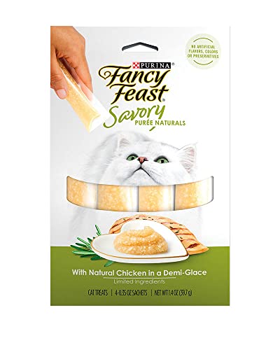  Shadowlish Fancy Feast Savory Purée Naturals In A Demi-Glace - Cat Treats Bundle With A Bonus Shadowlish Reusable Container Of Catnip