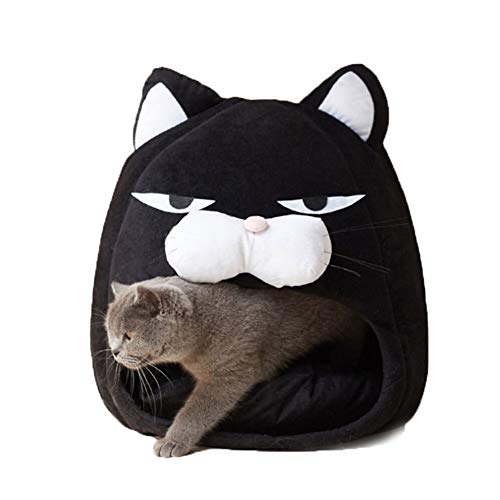  YangYan Cartoon Cat Bed Lovely Pet House For Puppy Cat Warm Soft Cat Cave Tent Waterproof Bottom Sleep Bag Cat Supplies (Color : Black, Size : 38cm38cm38cm)
