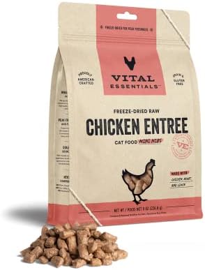  Vital Essentials Freeze Dried Cat Food, Beef & Chicken Mini Nibs 8 Oz