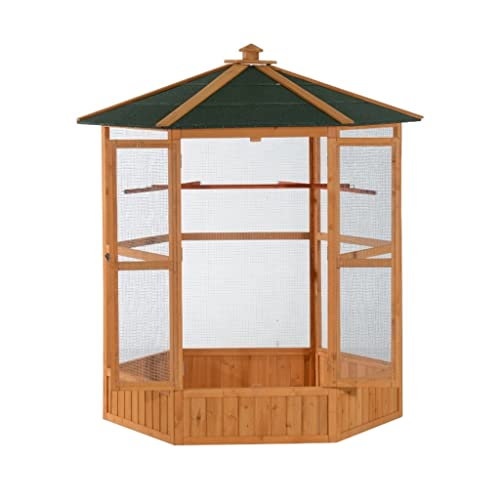  ACQUIRE Large Wooden Aviary Flight Bird Cage With Covered Roof Outdoor Wood Aviary Hexagonal Bird Cage