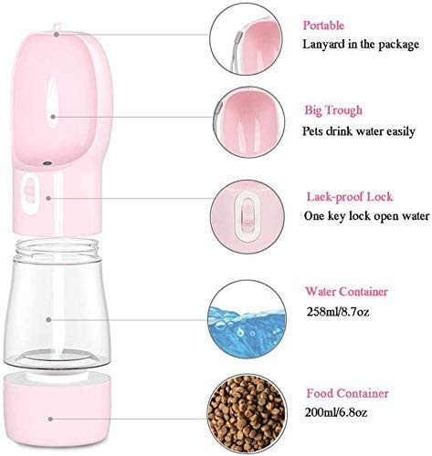  MAOCG Dog Water Bottle For Walking, Multifunctional And Portable Dog Travel Water Dispenser With Food Container,Detachable Design Combo Cup For Drinking And Eating,Suitable For Cats And Puppy