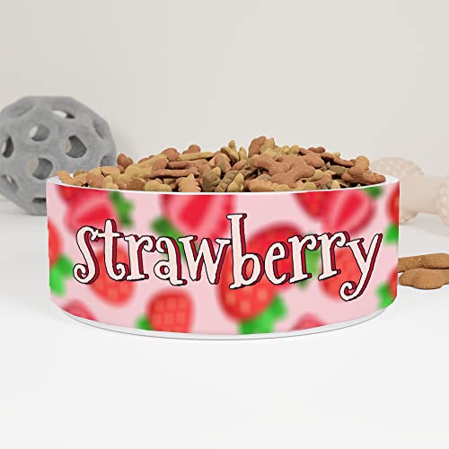 GENERIC Blur Strawberry Pattern Personalized Pet Bowl Cat Bowls, Cute Dog Bowl With Name, Custom Ceramic Dog Cat Pet Bowls Available In Two Sizes