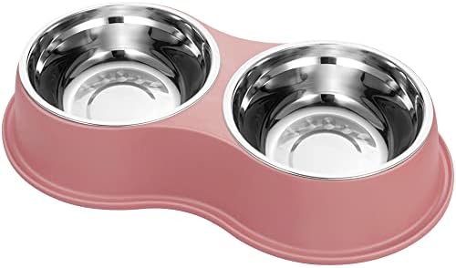 Dog Bowls Double Dog Water And Food Bowls Stainless Steel Bowls With Non-Slip Resin Station, Pet Feeder Bowls For Puppy Medium Dogs Cats (Green)
