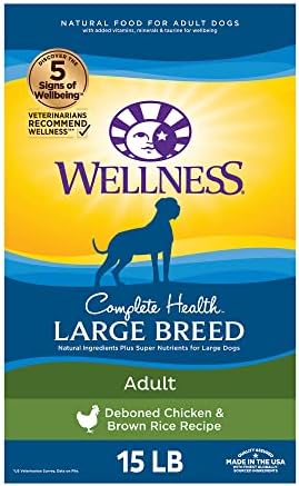  Wellness Complete Health Large Breed Dry Dog Puppy Food With Grains, Natural Ingredients, Made In USA With Real Meat (Puppy, Chicken, Salmon & Rice, 30-Pound Bag)