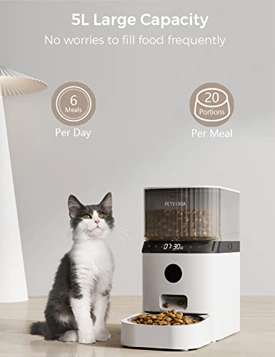  PETVIAGA Elevated Automatic Cat Feeder With APP Control, 5L WiFi Smart Pet Feeder For Dry Food With Lock Lid & Stainless Steel Bowl, Timed Dog Food Dispenser With 6 Daily Meals & 20 Portions Control