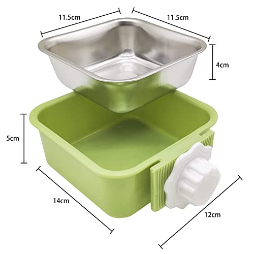  Pet Hanging Bowl For Crates, 2 In 1 Small Dog Bowl Puppy Bowl Removable Stainless Rabbit Bowl Cat Feeder Food Water Bowls For Puppy Cat Bird Rabbit Hamster Guinea Pig Ferret Small Animals (Green)