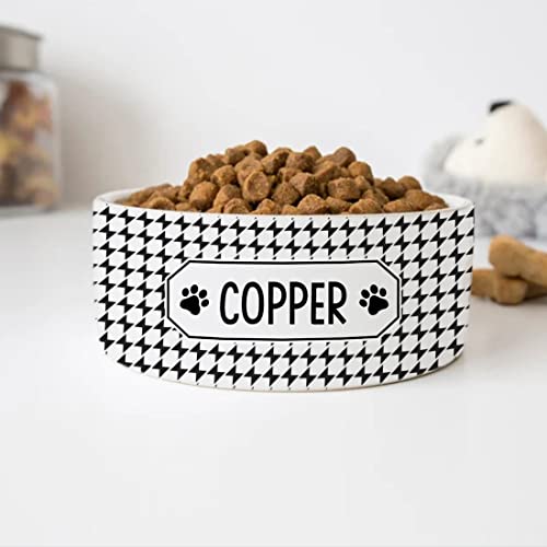 GENERIC Personalized Black Houndstooth Pattern Pet Bowl, Dog Name Bowl, Cat Name Bowl, Gift For Pets, Ceramic Bowl Available In Two Sizes