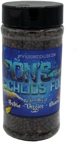  Ron's Cichlid Fish Food For African Cichlids, Tetras & Other Tropical Fish, Premium Food For Brighter Colors, Healthier Fish & Cleaner Tanks, Pellets Made With Real Shrimp & Natural Ingredients, 1 LB