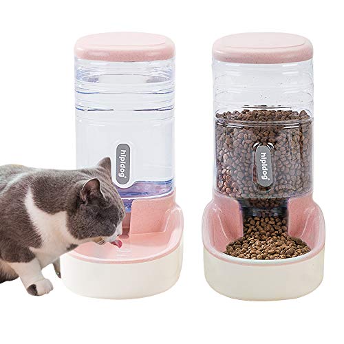  XingCheng-Sport Automatic Pet Feeder Small&Medium Pets Automatic Food Feeder And Waterer Set 3.8L, Travel Supply Feeder And Water Dispenser For Dogs Cats Pets Animals (Pink)