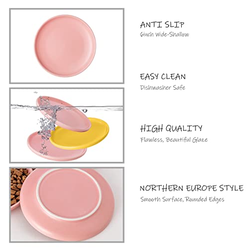  NIXBYO Cat Bowls,Ceramic Cat Dish For Food And Water - Wide And Shallow Design To Prevent Whisker Fatigue In Kittens And Cats, Suitable For Dogs Too - Includes 6" Flat Bowl For Cat Food