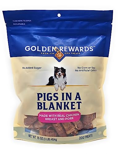GENERIC Golden Rewards Pigs In A Blanket Chicken Dog Treats 16oz (Pack Of 2) And Tesadorz Resealable Bags