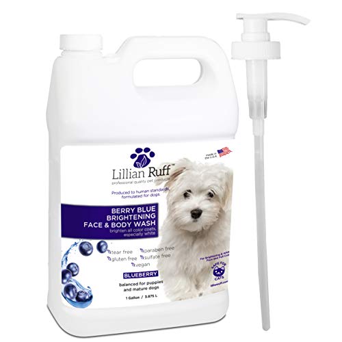  Lillian Ruff Berry Blue Brightening Face And Body Wash For Dogs And Cats - Tear Free Blueberry Shampoo - Remove Tear Stains, Hydrate Dry Itchy Skin, Add Shine & Luster To Coats - Made In USA (Gallon)