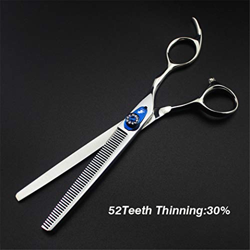  Professional 7.0 Inch Pet Cat Dog Grooming Scissors Set Blue Gasket 4 Pieces 440C Steel Pet Trimmer Kit - Straight Cutting Scissors/Thinning Shears/Curved Scissors/Combs