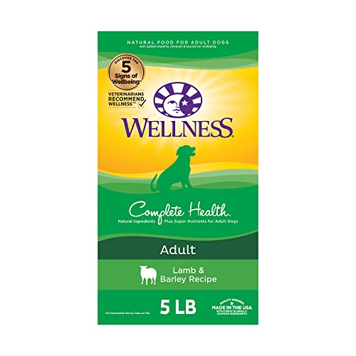  Wellness Complete Health Dry Dog Food With Grains, Natural Ingredients, Made In USA With Real Meat, All Breeds, For Adult Dogs (Lamb & Barley, 5-Pound Bag)