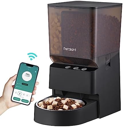  Pettliant Automatic Cat Feeders With 2 Food Compartments, 2.4G WiFi Automatic Dog Feeder With APP Control Customizable Feeding Schedules For 2 Different Food Types 1-10 Meals,Dog/Cat Food Dispenser-5L