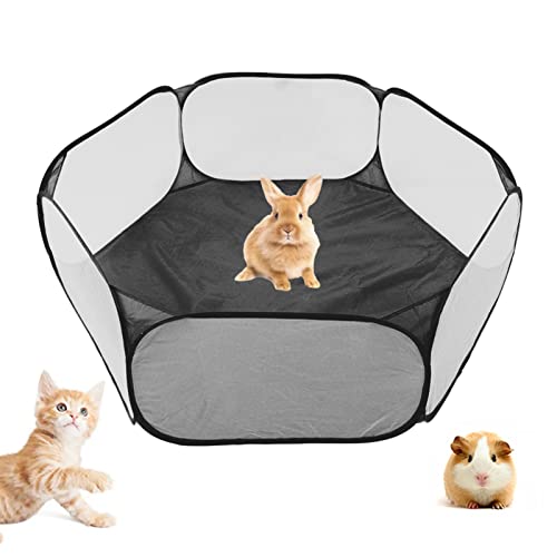  Small Animal Playpen, Breathable Foldable Small Pet Cage Tent For Outdoor Indoor Guinea Pig Rabbits Hamster Chinchillas Hedgehogs Black