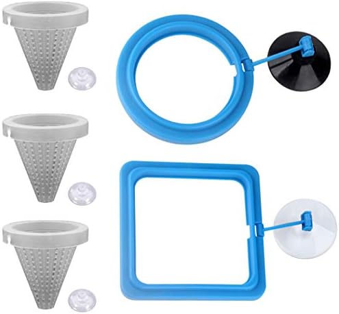  NGe 5Pcs Round Square Cone Fish Feeder Set, Floating Food Feeding Ring, Live Red Worm Feeder Funnel Plate, With Suction Cups (Black)