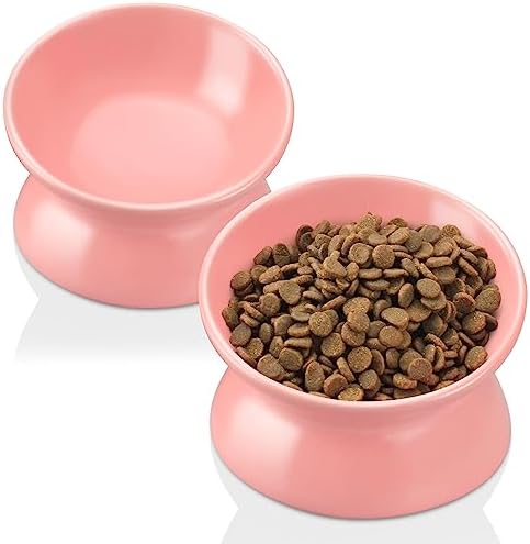 GENERIC PAILUOMU Ceramic Raised Cat Bowl, Set 2 Tilted Elevated Pet Food And Water Bowls, Stress Free Cat Dog Feeder Dish, Suitable For Small, Medium Cats And Dogs,White