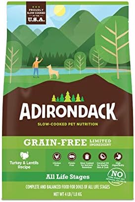  Adirondack Dog Food Made In USA [Limited Ingredient Grain Free Dog Food], Weight Management Dry Dog Food, Pork And Lentils Recipe, 4 Lb. Bag