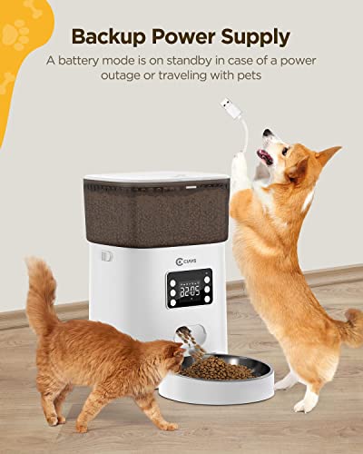  Ciays Automatic Cat Feeders, 4L Cat Food Dispenser Up To 20, 6 Meals Per Day, Pet Dry Food Dispenser For Small Medium Cats Dogs, Dual Power Supply & Voice Recorder, White