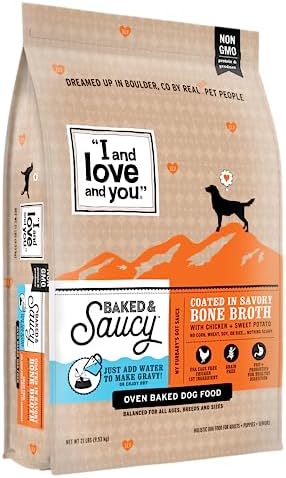  "I And Love And You" Baked And Saucy Dry Dog Food With Gravy Coating, Chicken And Sweet Potato Recipe, Grain Free, Coated In Bone Broth, Prebiotics And Probiotics, Real Meat, No Fillers, 4 Lb Bag