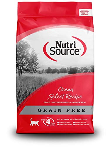  NutriSource Grain-Free Cat Food, Made With Ocean Select, Trout, Whitefish, And Salmon Meal, 15LB, Dry Cat Food