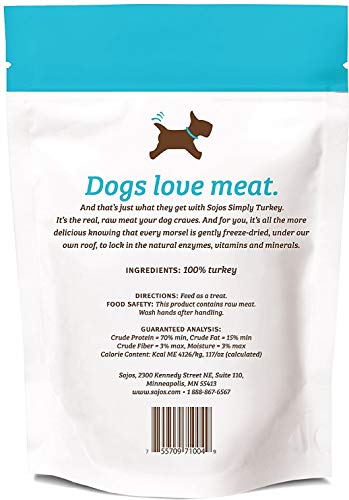  SOJOS 2 Pack Of Simply Turkey Dog Treats, 4 Ounces Each, 100 Percent Raw Freeze-Dried Meat, Made In The USA