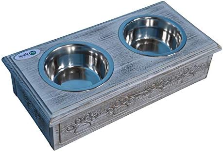 Iconic Pet Sassy Paws Wooden Pet Double Diner With Stainless Steel Food & Water Bowls For Dogs & Cats