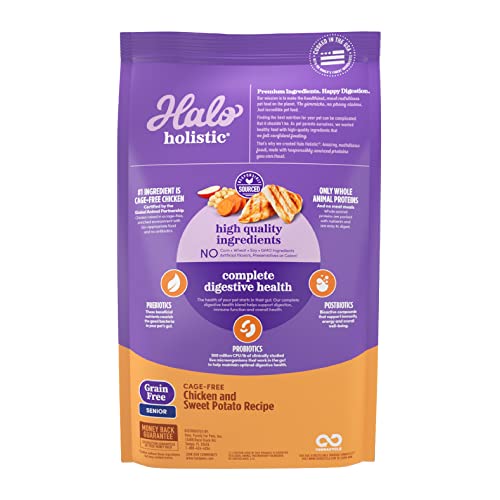  Halo Holistic Dog Food, Complete Digestive Health Grain Free Cage-Free Chicken And Sweet Potato Recipe, Dry Dog Food Bag, Senior Formula, 3.5-lb Bag